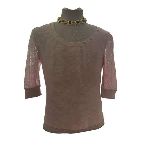 Frye and Co. Sepia Rose Round Neck 3/4 Pullover Sleeve Lace  Blouse - Medium NWT - Picture 4 of 12